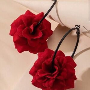 🌹🥀🌹 Red Rose Floral Black Hoop Earrings Exquisite  Exaggerated Large❗️🌹🥀🌹